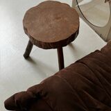 brutalist solid wood tripod stool, France circa 1960