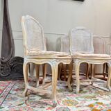 Set of six Louis XV style lacquered wood caned chairs