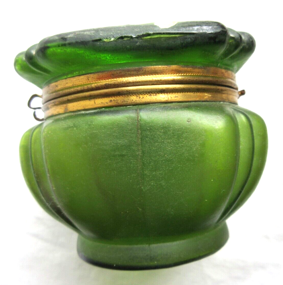 Ancienne Bonbonnière Boîte Verre Forme Calèche Wagon Touche d'Orangé