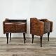 Walnut burl bedside tables with double glass top