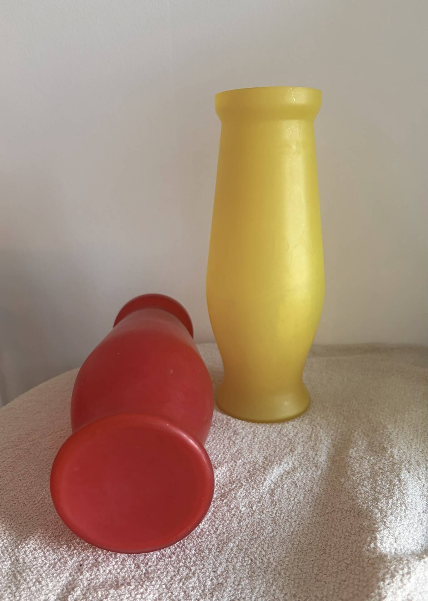 Vintage Mid-Century Modern Frosted Satin Glass Vase Pair