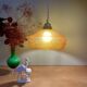 Pendant light with old art deco lampshade in yellow glass