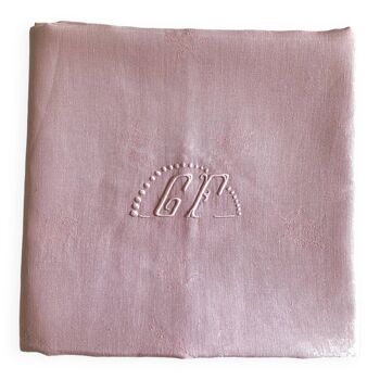Old baby pink linen damask tablecloth