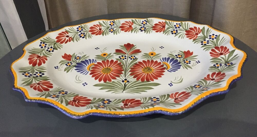 Oval serving dish Henriot Quimper floral decor