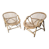 Paire de fauteuils en rotin des années 60
