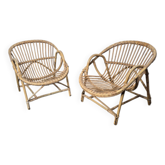 Paire de fauteuils en rotin des années 60