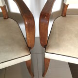 Pair of armchair bridge skai white year 50/60 wood spring deco vintage art deco