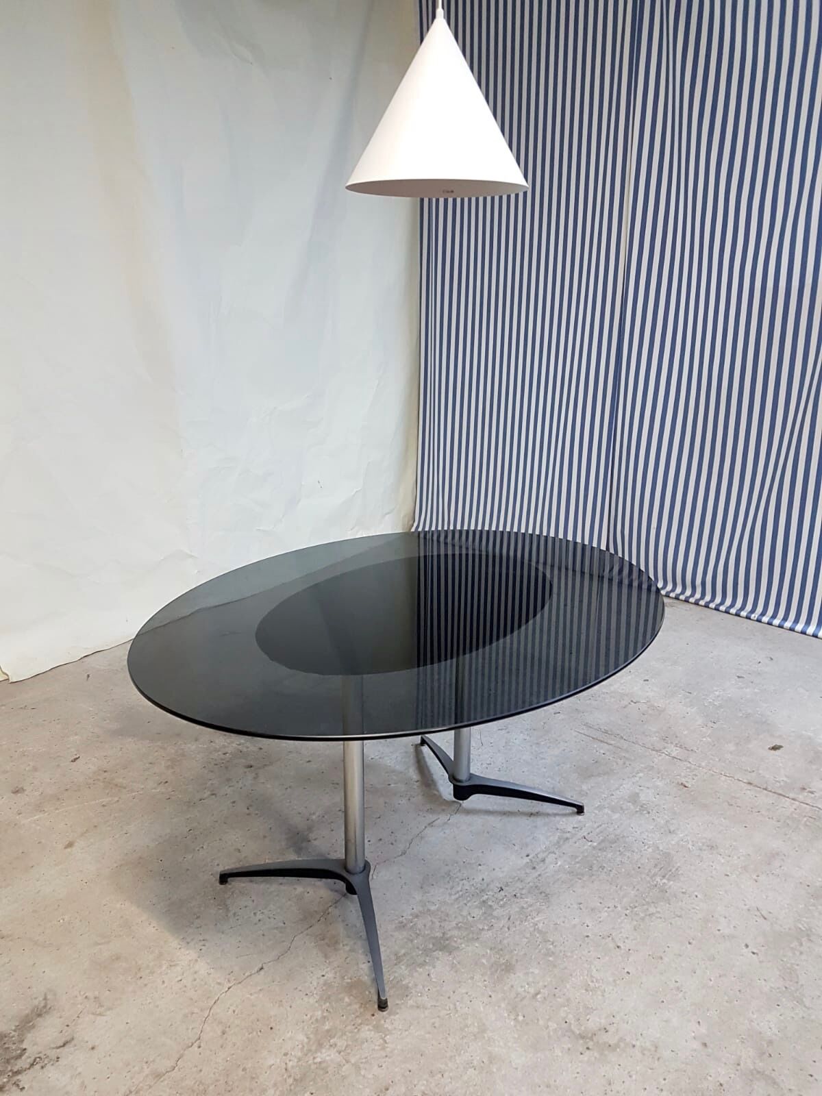Vtg Mid Century 4 - 6 Seat Glass Aluminium Pedestal Dining Table Retro 60s 70s