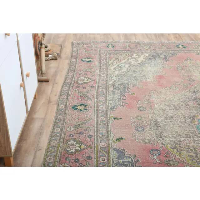 1970s Vintage Persian Handmade Wool Cotton Pink Oversized Rug 297x390