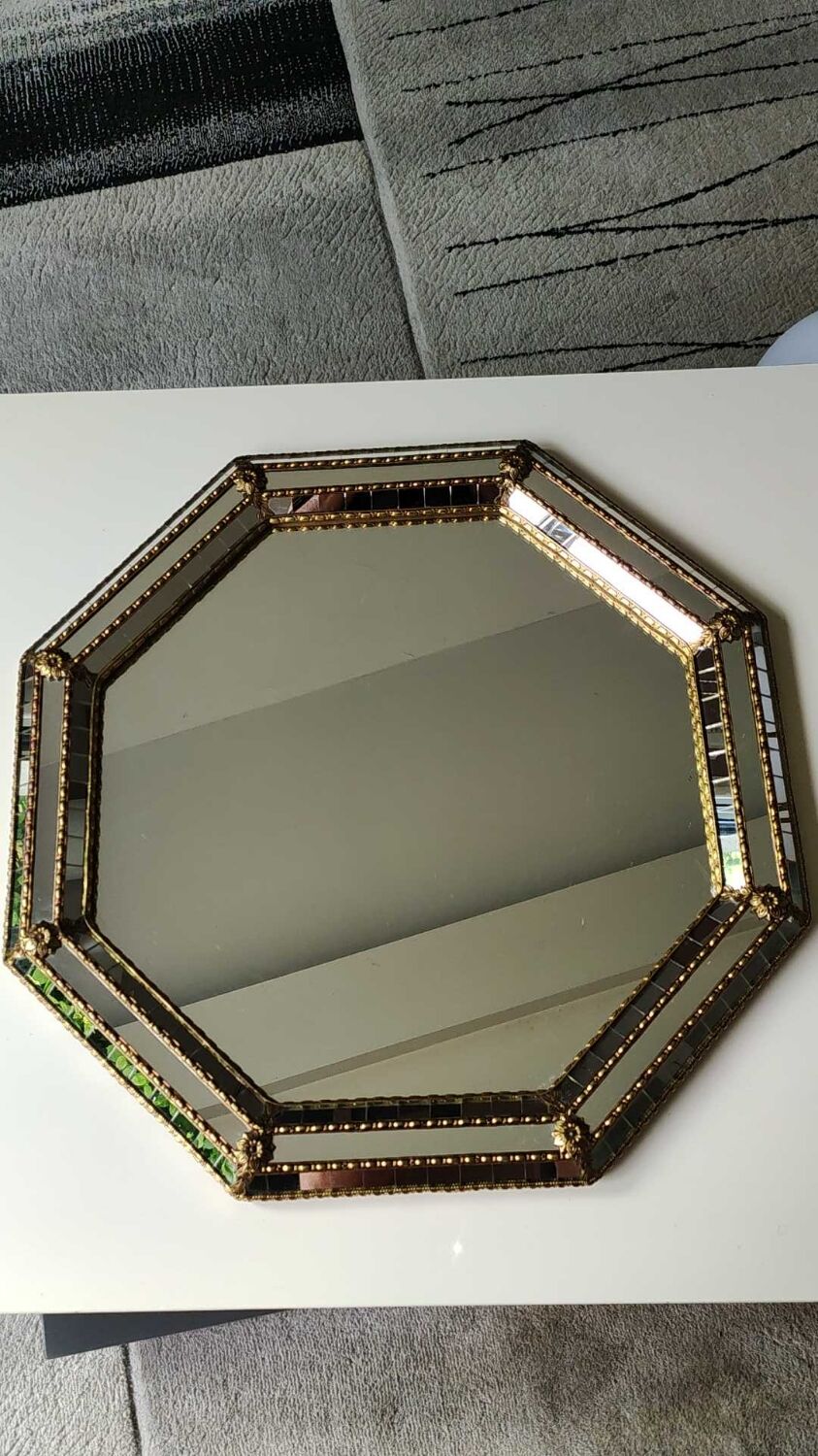 Venetian octagonal mirror murano style. a parecloses/facets. floral and beaded decoration 60 x 60 cm