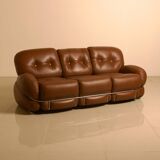 Italian brown leather "Okay" sofa by Adriano Piazzesi 70's