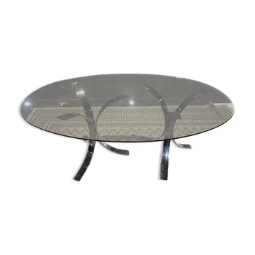 smoked glass table with chrome metal legs