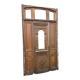 19th-century solid oak entrance door with three openings, including frame.