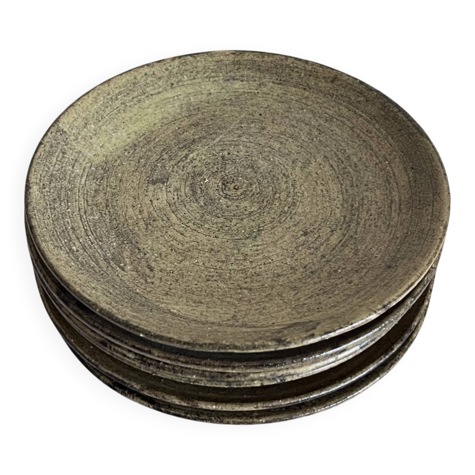 Set of 6 dessert plates in brutalist stoneware from the 1970s.