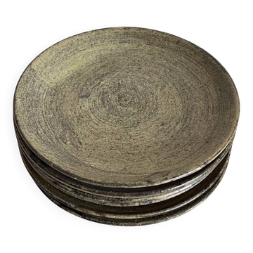 Set de 6 assiettes à dessert en grès de potier brutaliste 1970