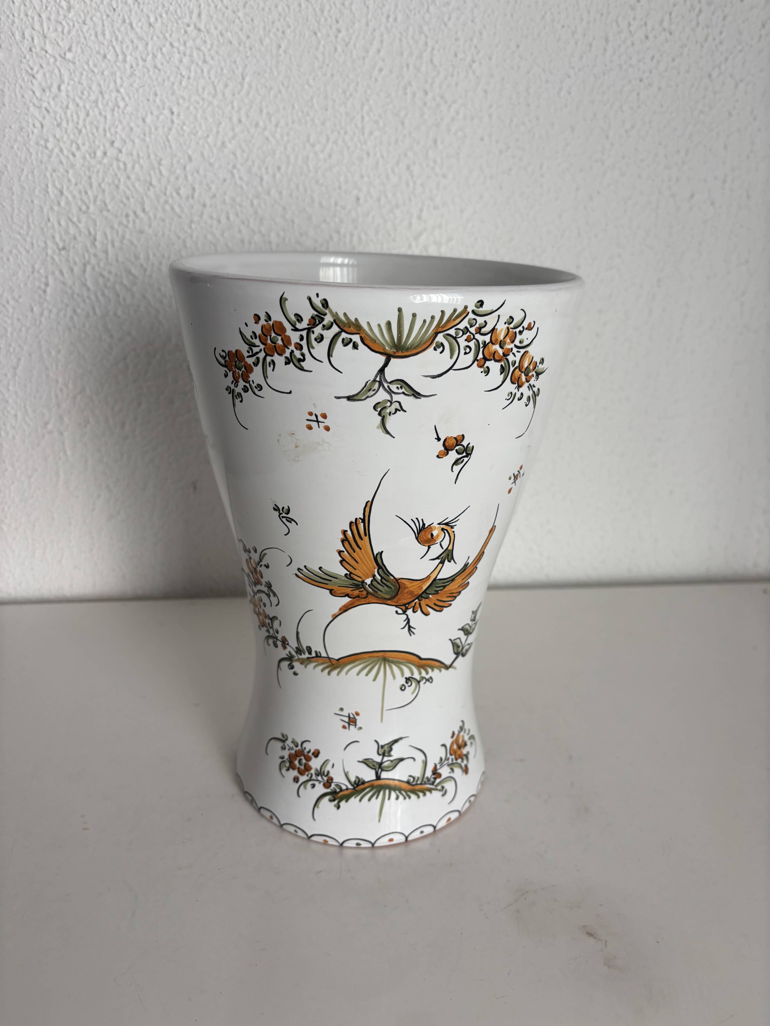 Vintage 1970 Moustiers ceramic faience vase - 26 cm