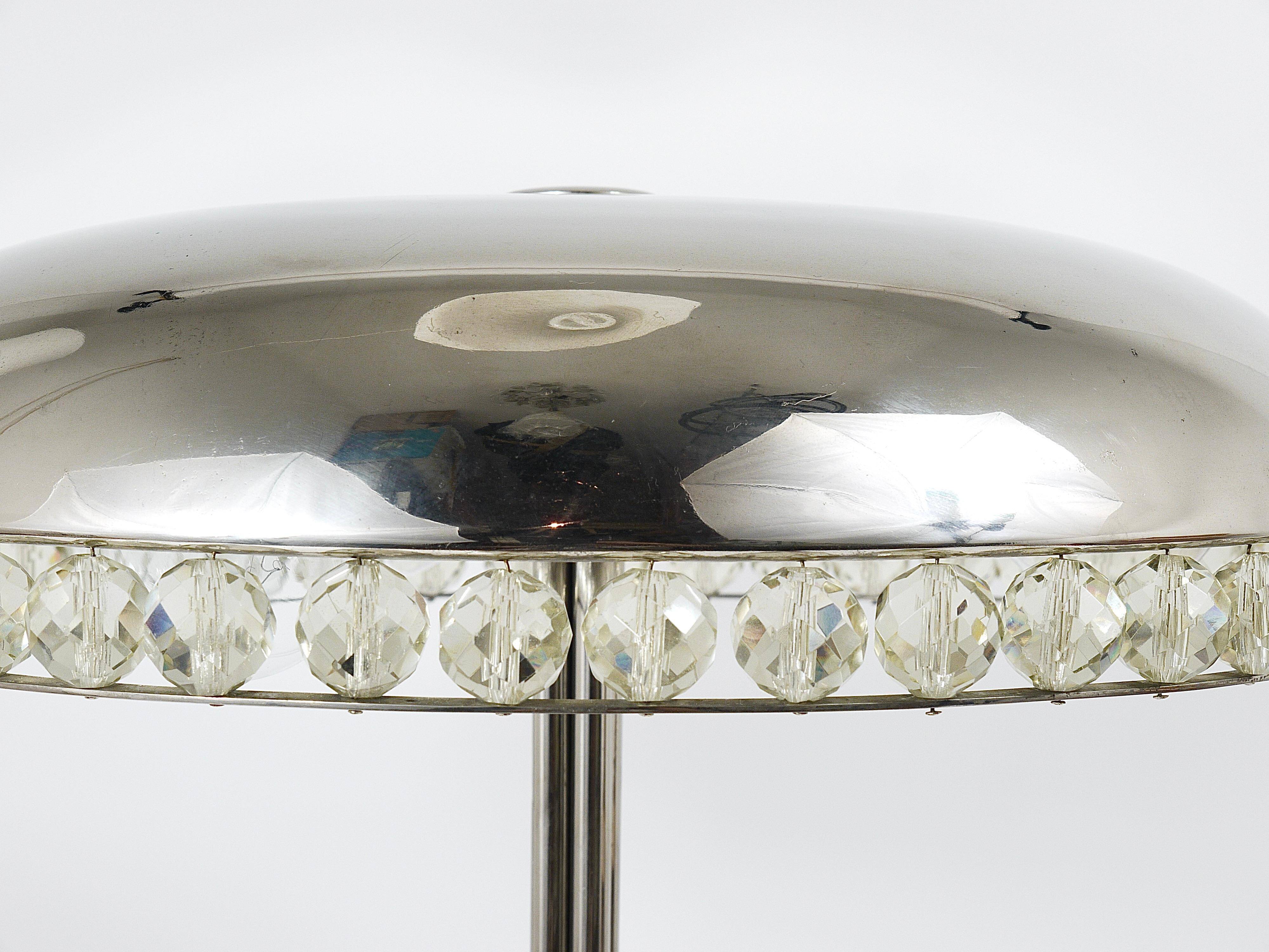 Mushroom Table Lamp in Nickel and Crystal Bakalowits Vienna, Austria, 1950s