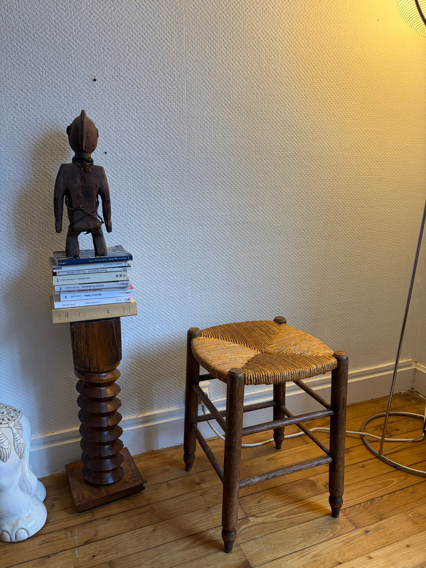 Straw seat wooden stool