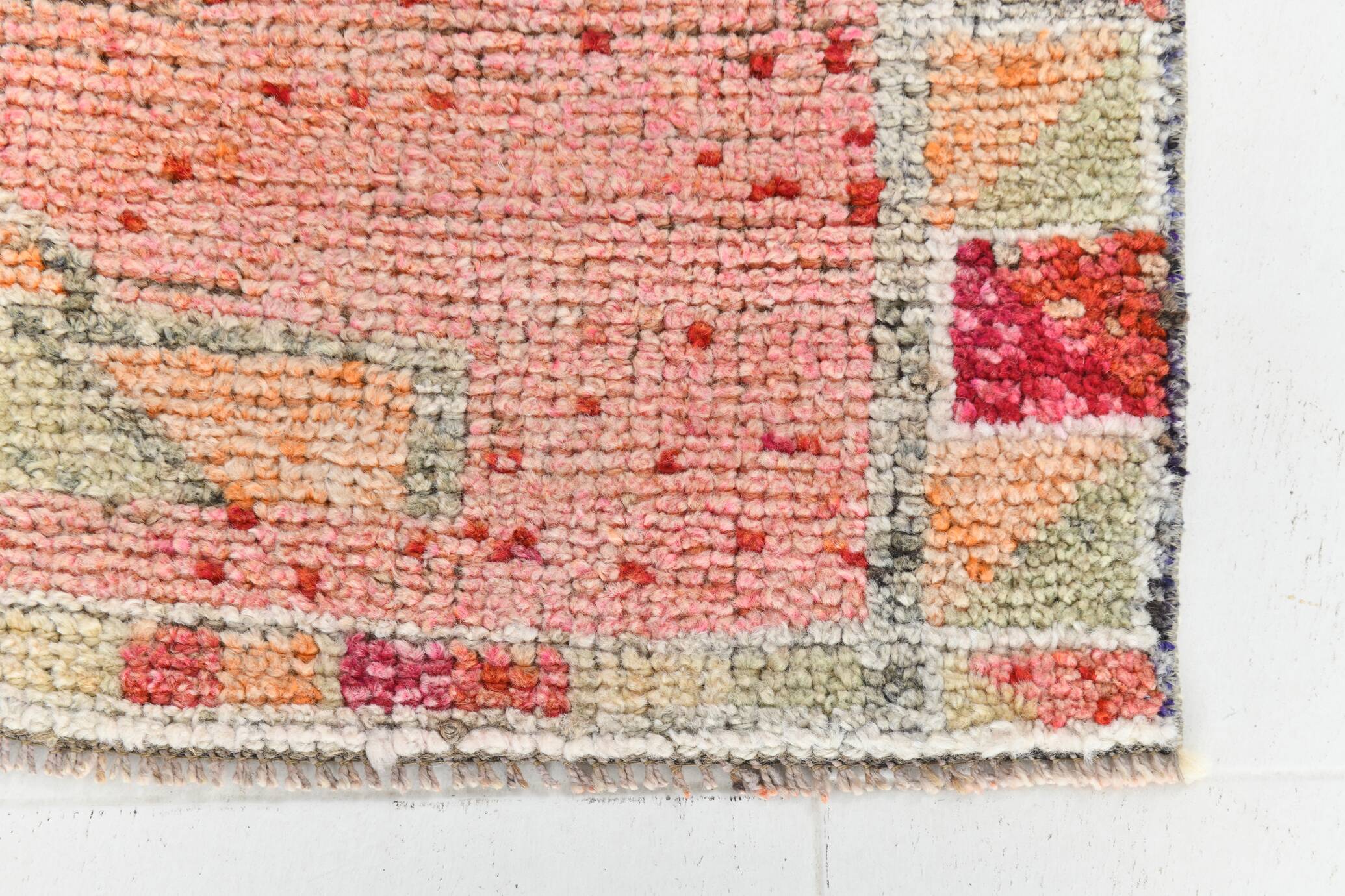 Tapis de couloir vintage à motif étoilé rouge et rose, 98 x 285 cm