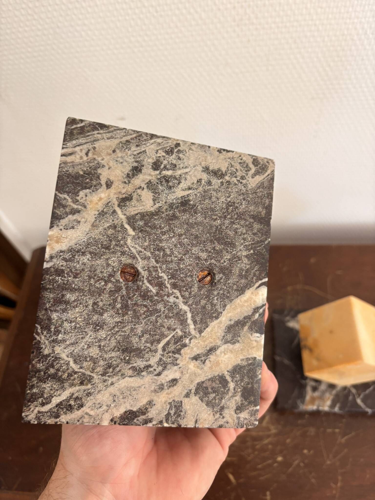 Vintage Pair of Cube Bookends in Yellow Siena Marble Art Deco Circa 1930