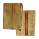 Set of two ancient tea towels tinted in Indian yellow