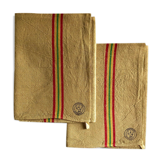 Set of two ancient tea towels tinted in Indian yellow