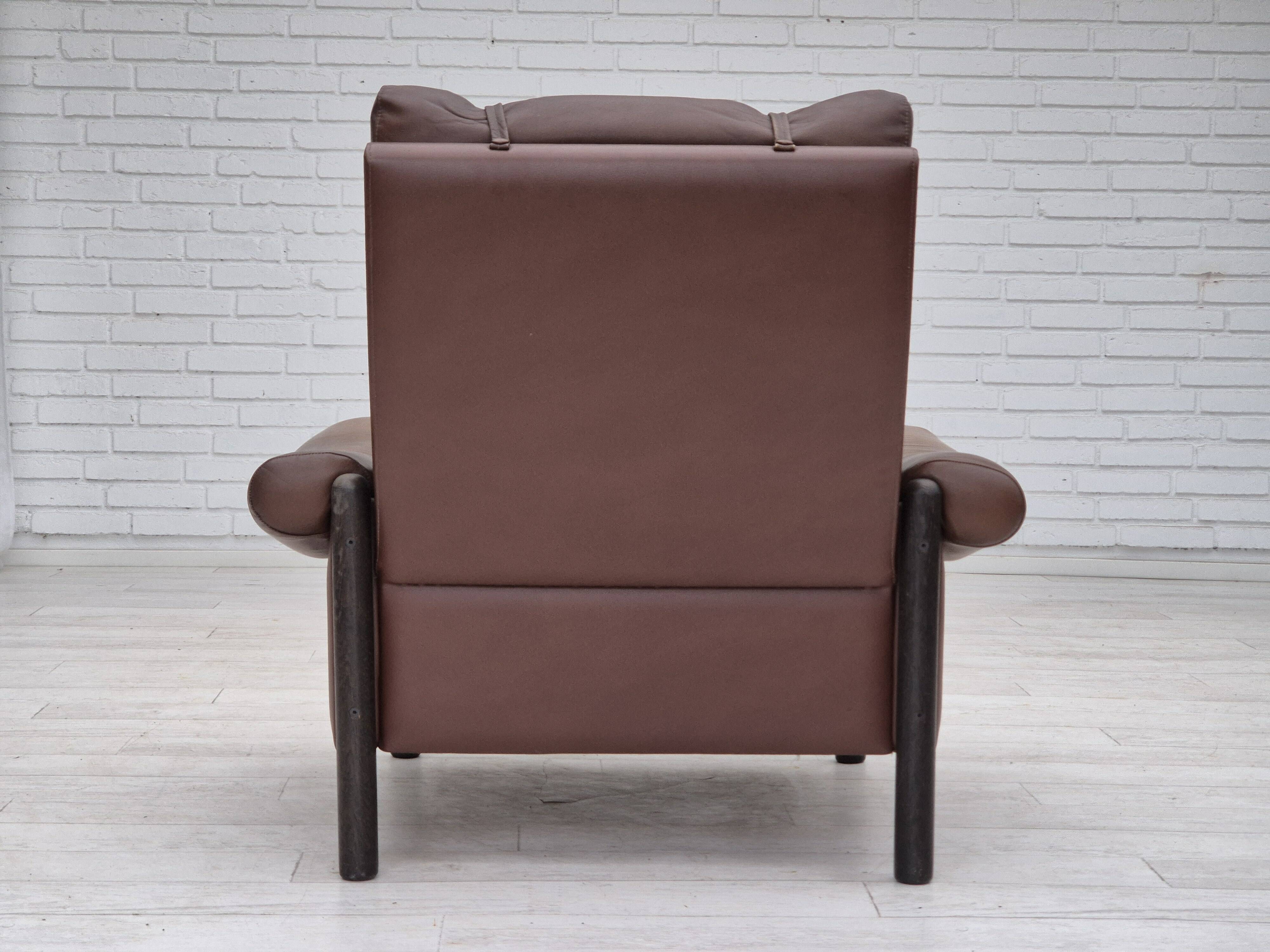 1970s, Danish armchair, original condition, furniture leather, dark oak wood.