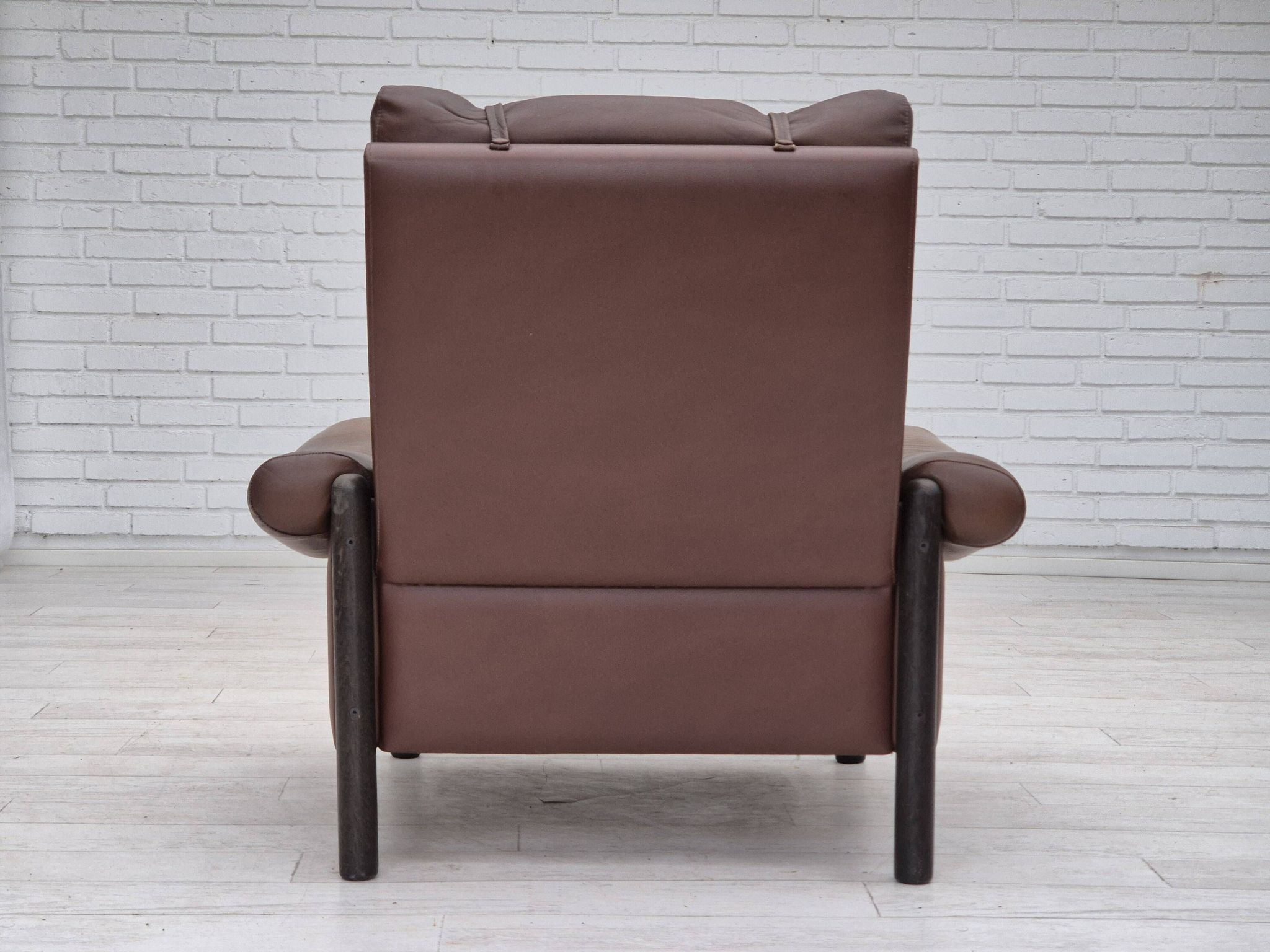 1970s, Danish armchair, original condition, furniture leather, dark oak wood.