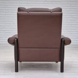 1970s, Danish armchair, original condition, furniture leather, dark oak wood.