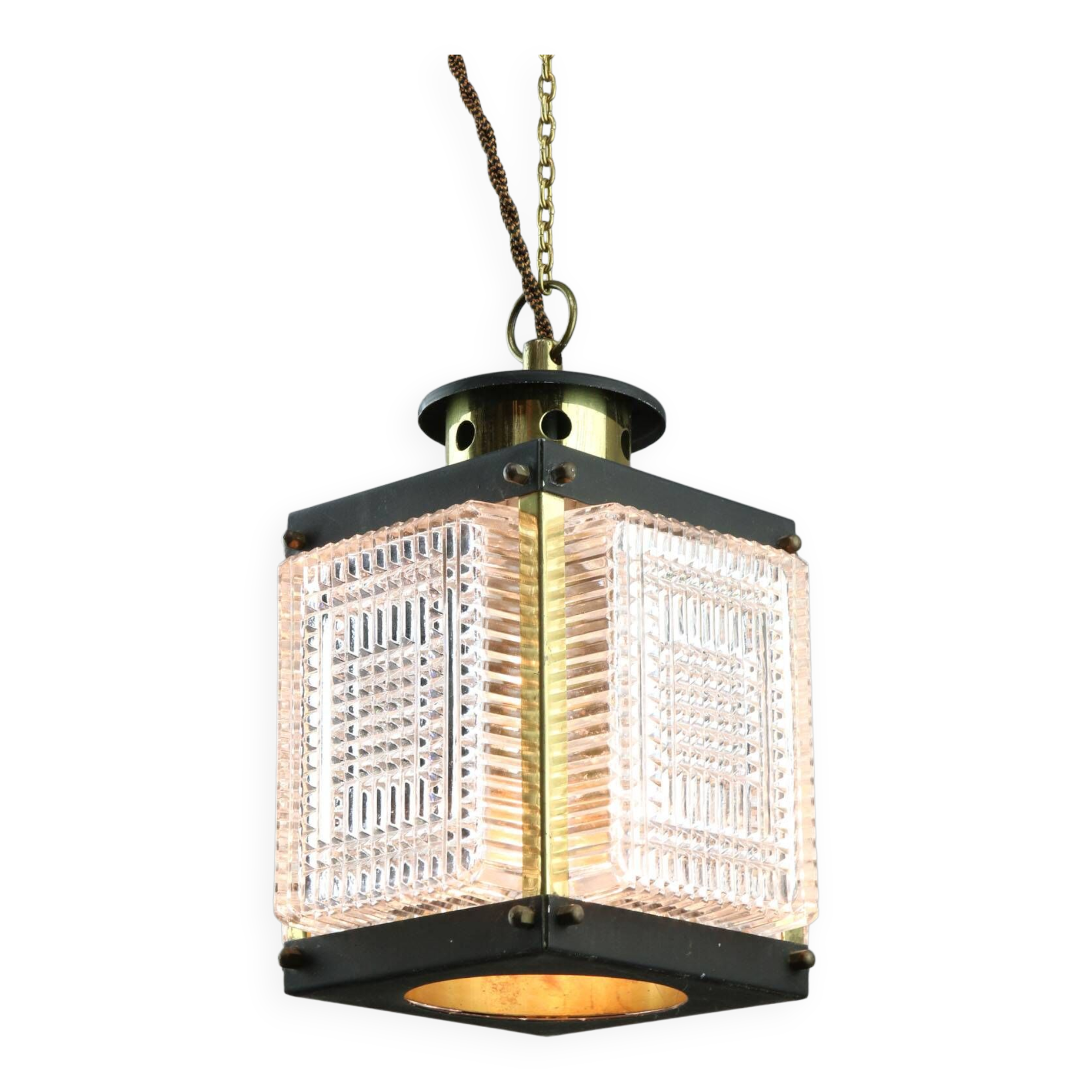 Vintage Italian Brass and Glass Lantern