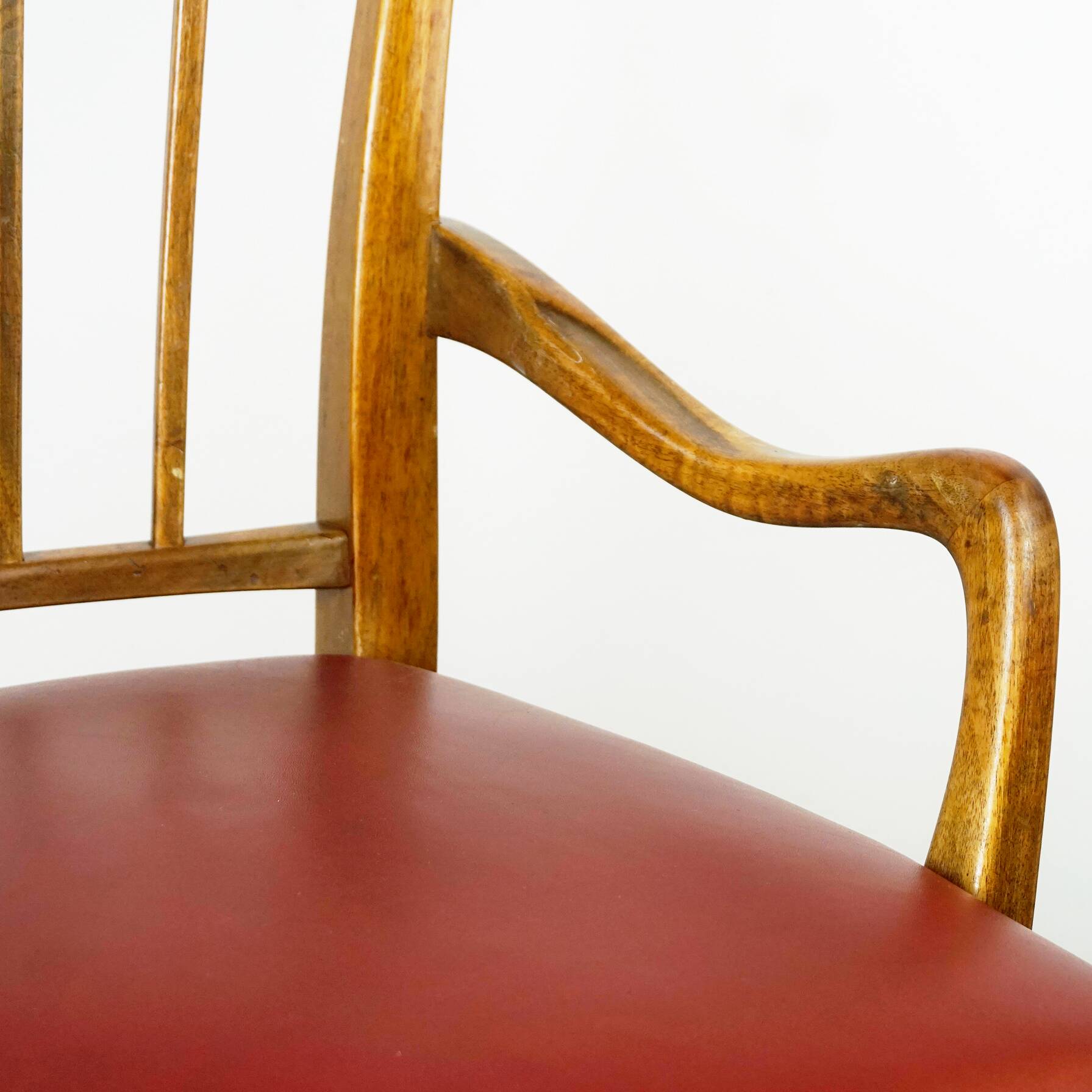 Austrian Dining Chairs in Walnut and Red Leather by Oswald Haerdtl from the Mid-Century