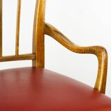 Austrian Dining Chairs in Walnut and Red Leather by Oswald Haerdtl from the Mid-Century