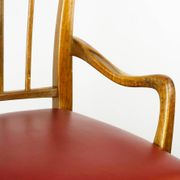 Austrian Dining Chairs in Walnut and Red Leather by Oswald Haerdtl from the Mid-Century