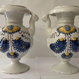 Italy Savona pair of earthenware vases floral decoration anonymous character XVIII e