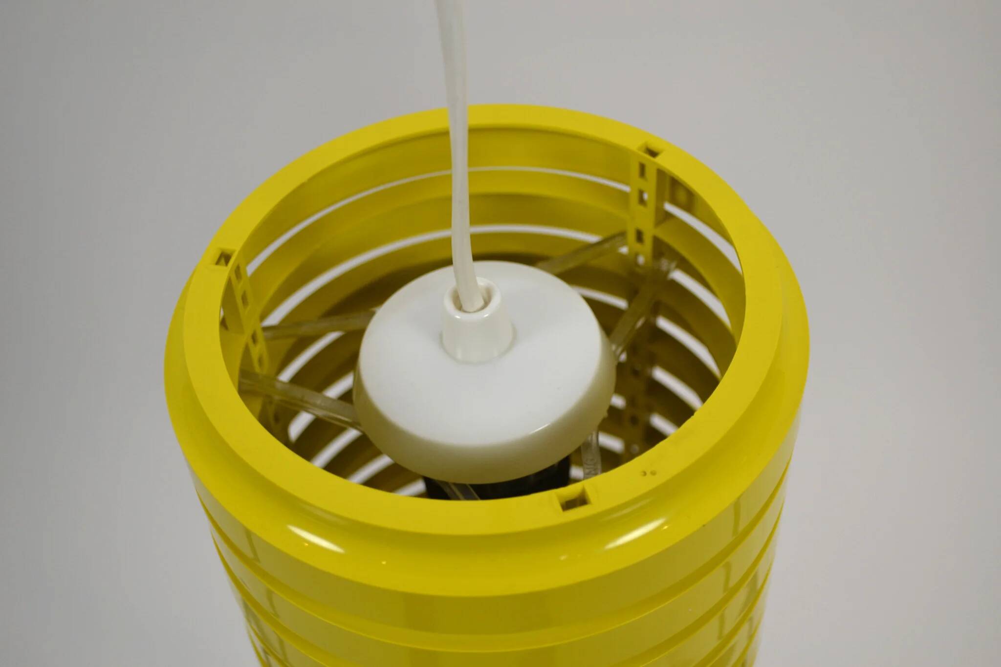 Pop Art Yellow Louvered Cylinder Pendant Lamp, Scandinavia, circa 1970