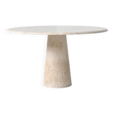 Grande table de salle à manger ronde sculpturale en travertin blanc crème, Italie, 1970