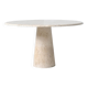 Large sculptural round dining table in cream white travertine, Italy, 1970.