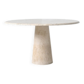 Grande table de salle à manger ronde sculpturale en travertin blanc crème, Italie, 1970