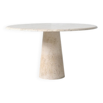 Sculptural large round dining table cream white travertine Italy 1970