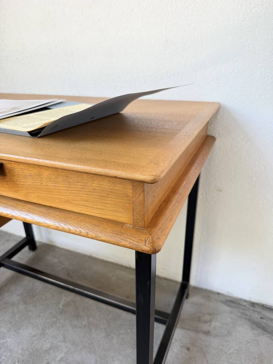 Modernist 50s oak metal desk