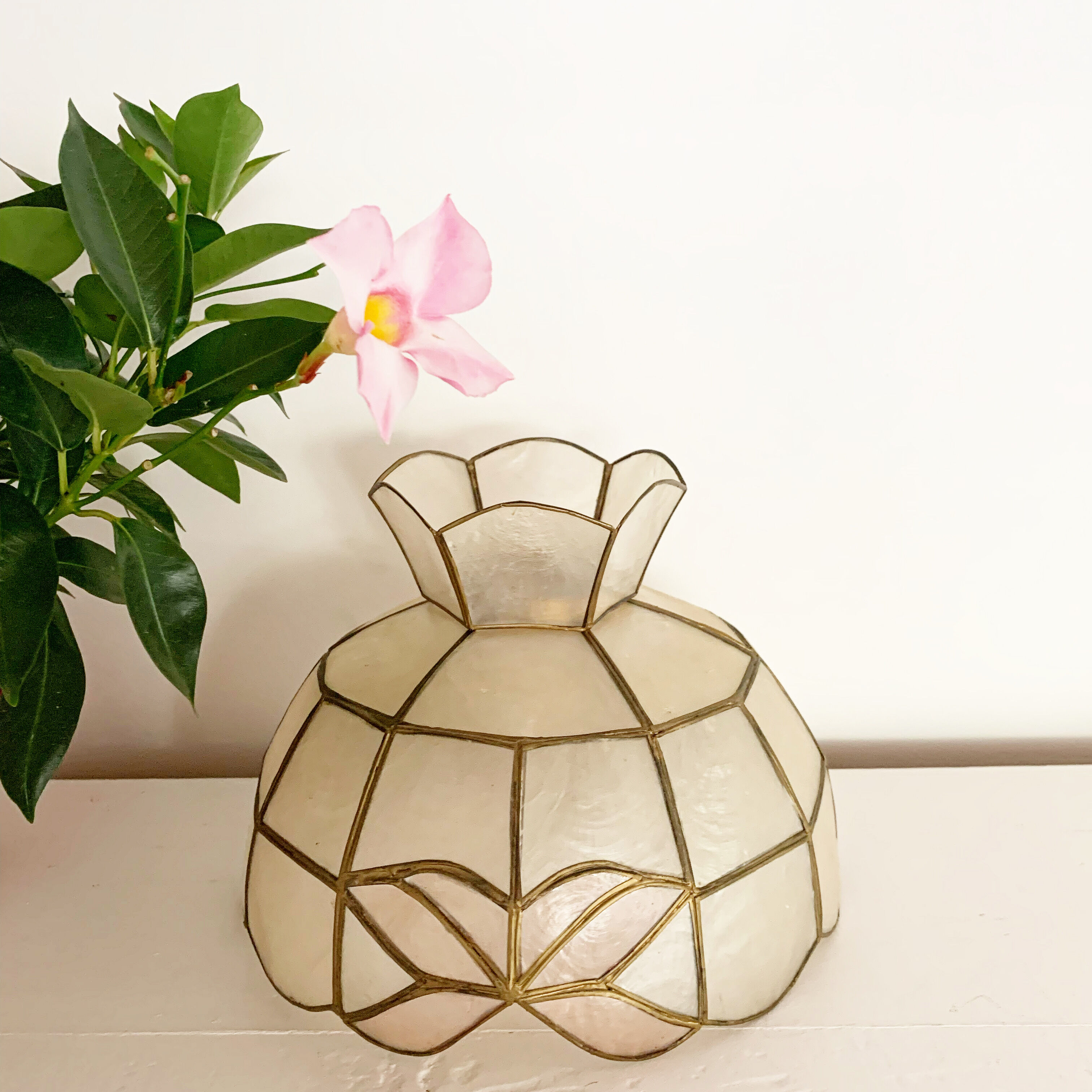 Vintage mother-of-pearl lampshade with pink flowers