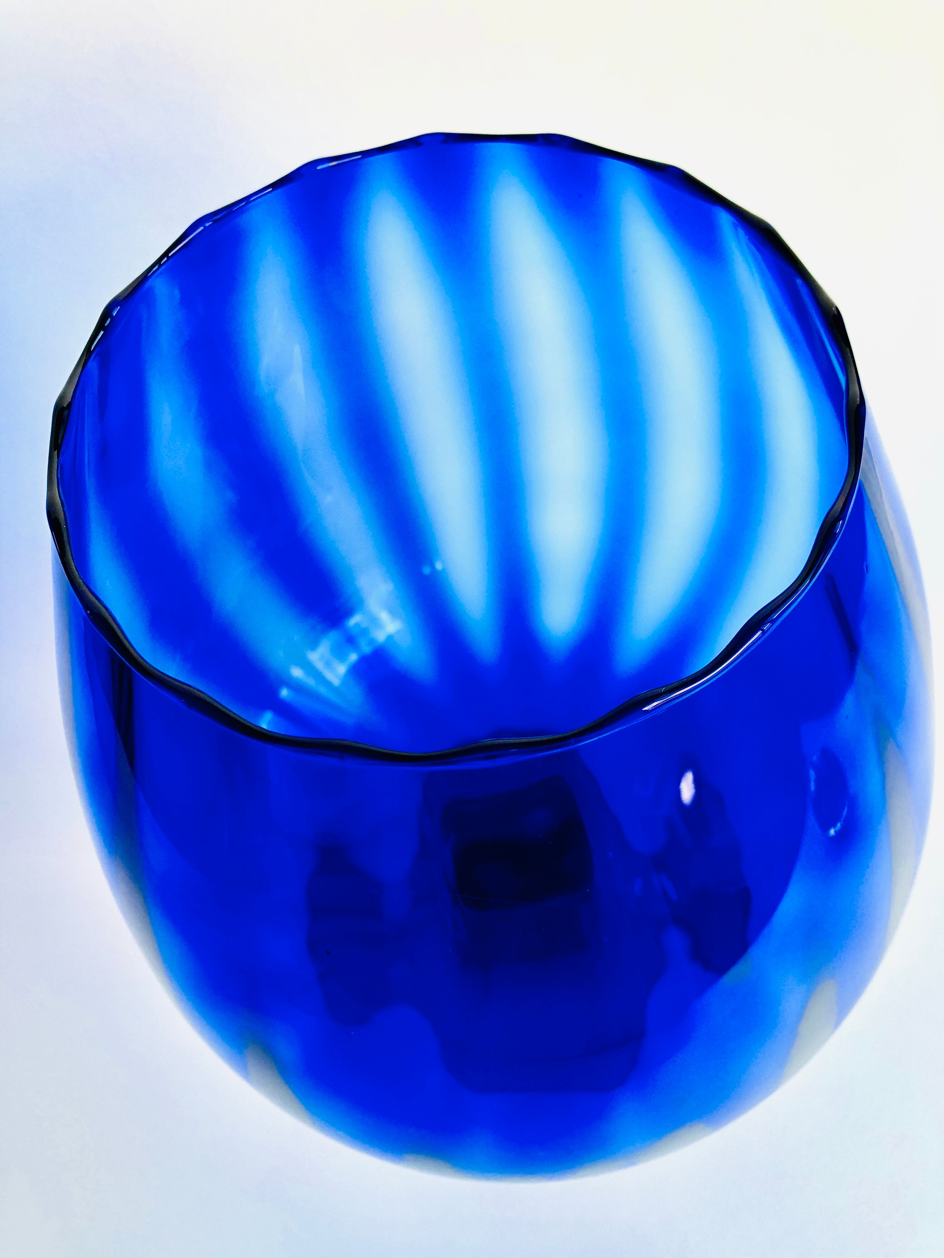 Bright blue textured glass vase from the 60s-70s, Italy, Empoli