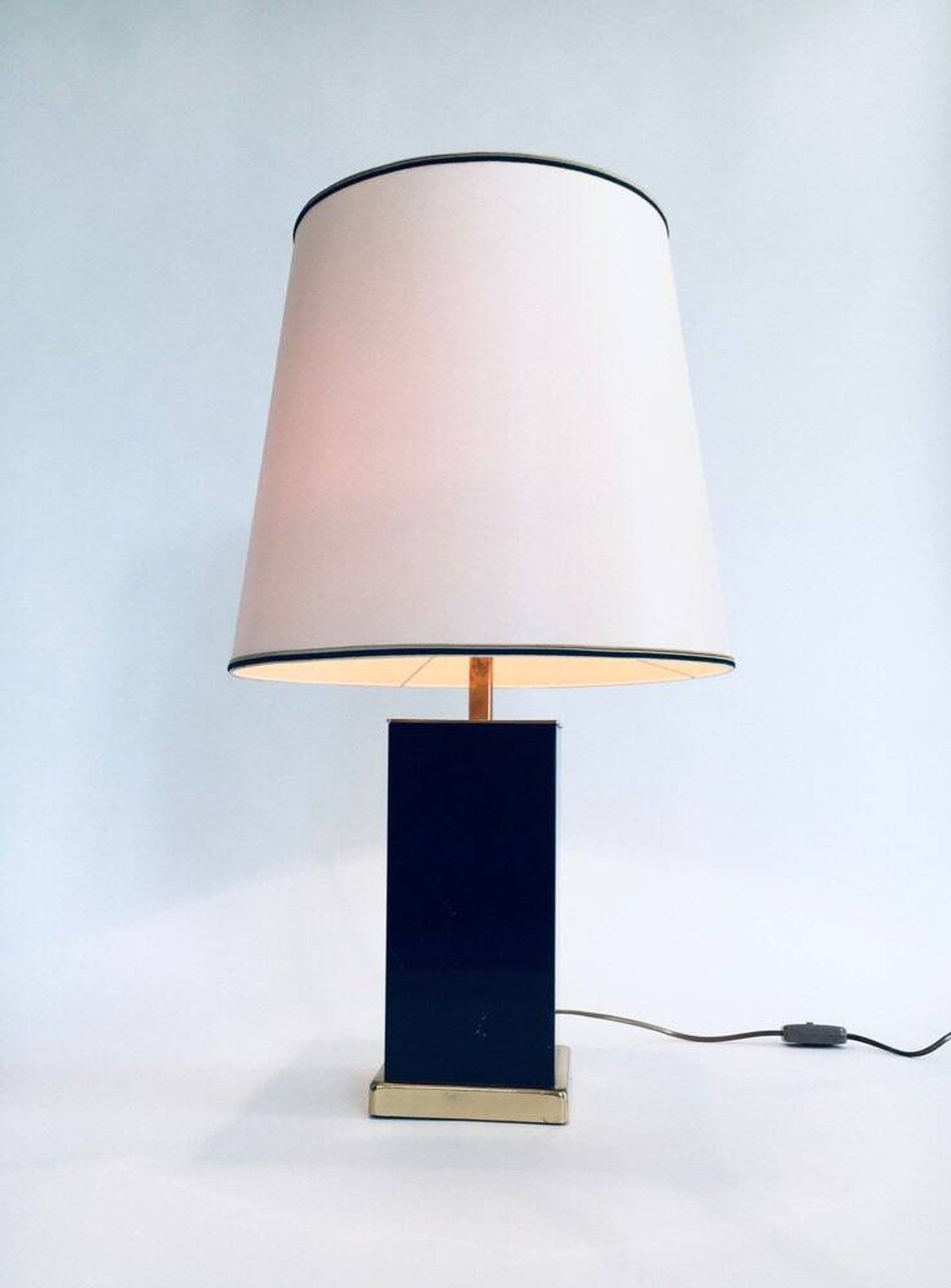 Hollywood Regency Style Black & Gold Square Table Lamp, 1970s
