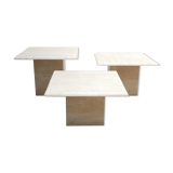 Series of 3 vintage coffee tables in travertine
