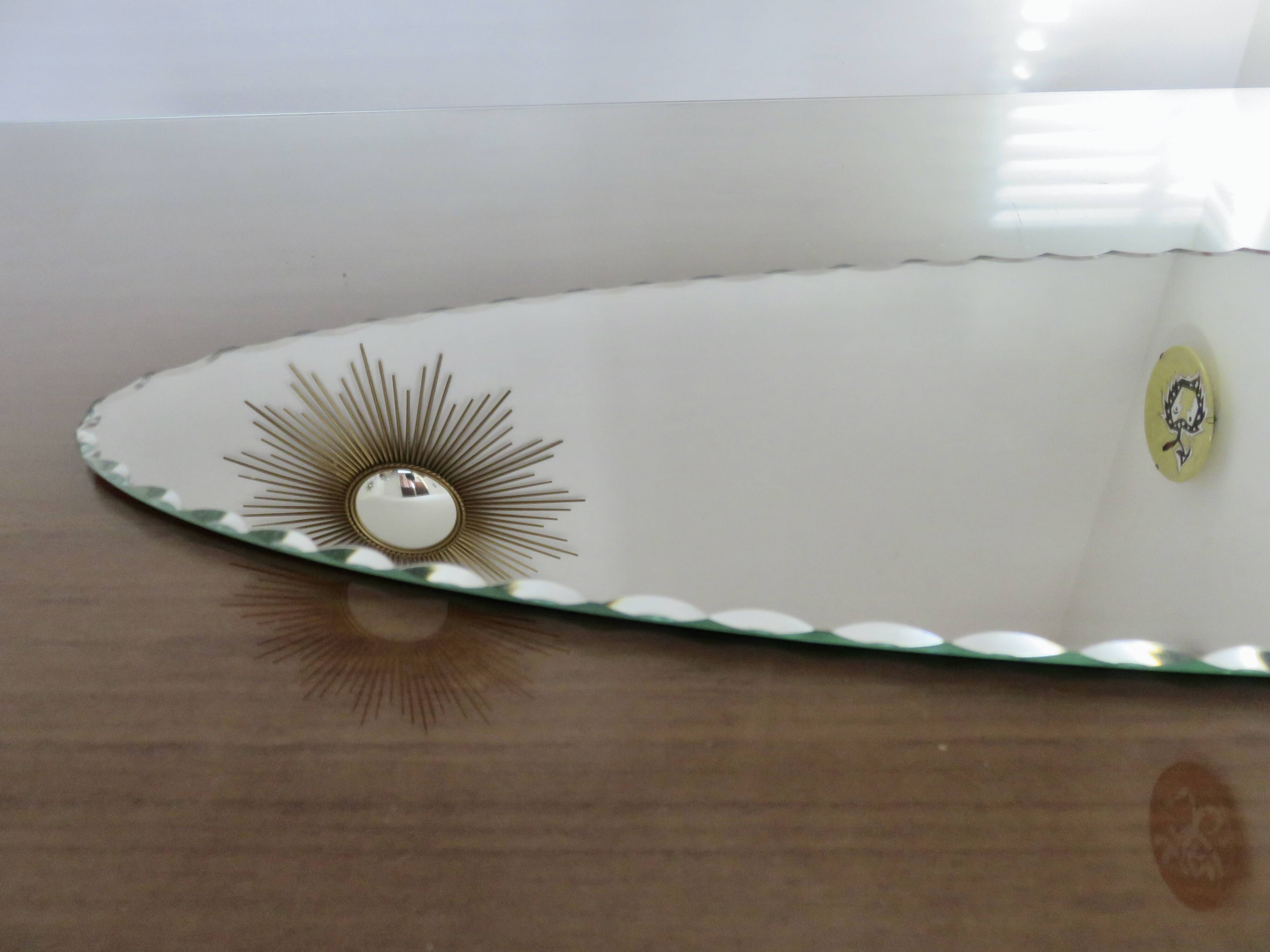 Very large oval beveled mirror, to put down, art deco, 40s 50s