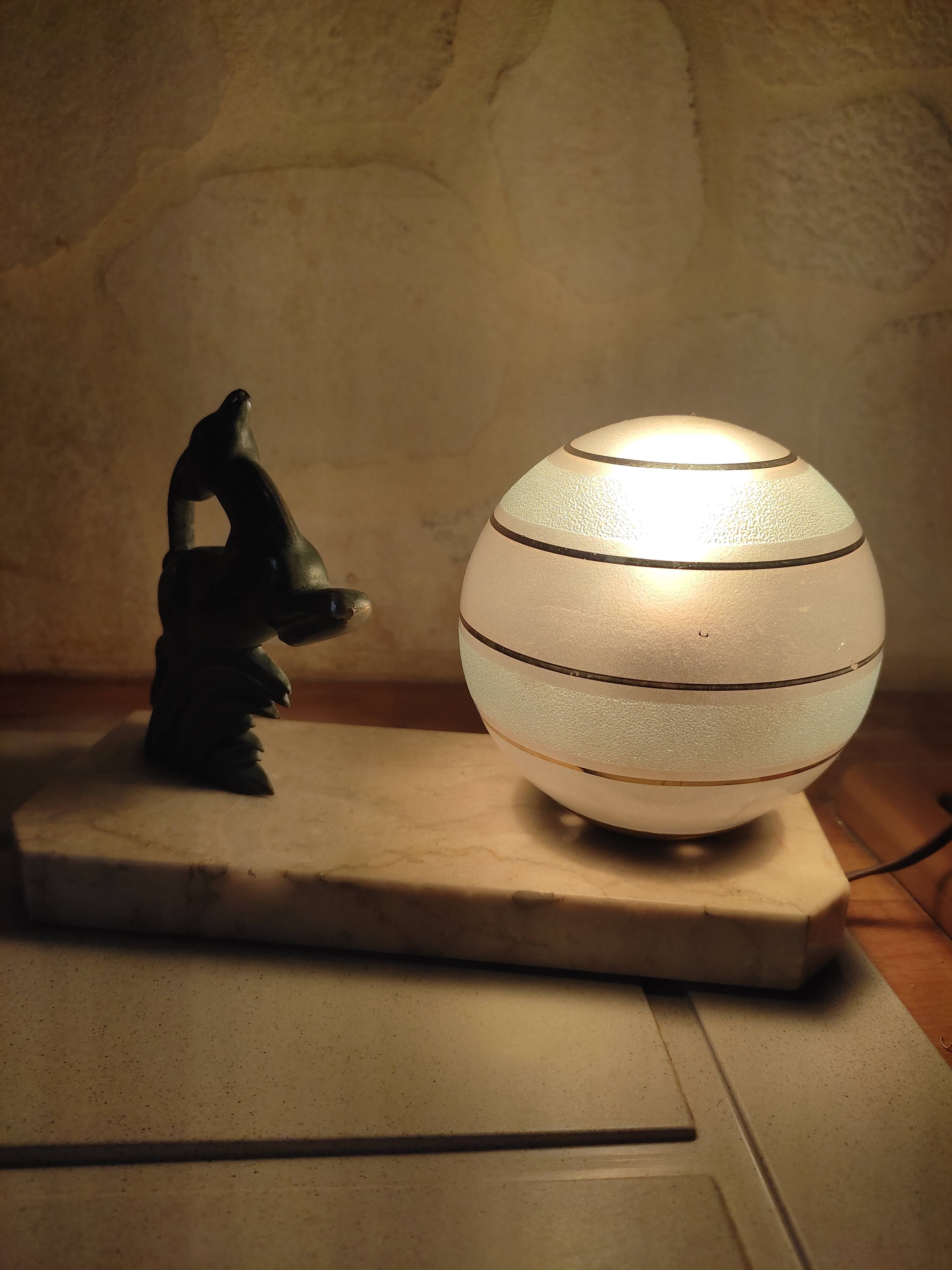 Art Deco night light lamp on marble base