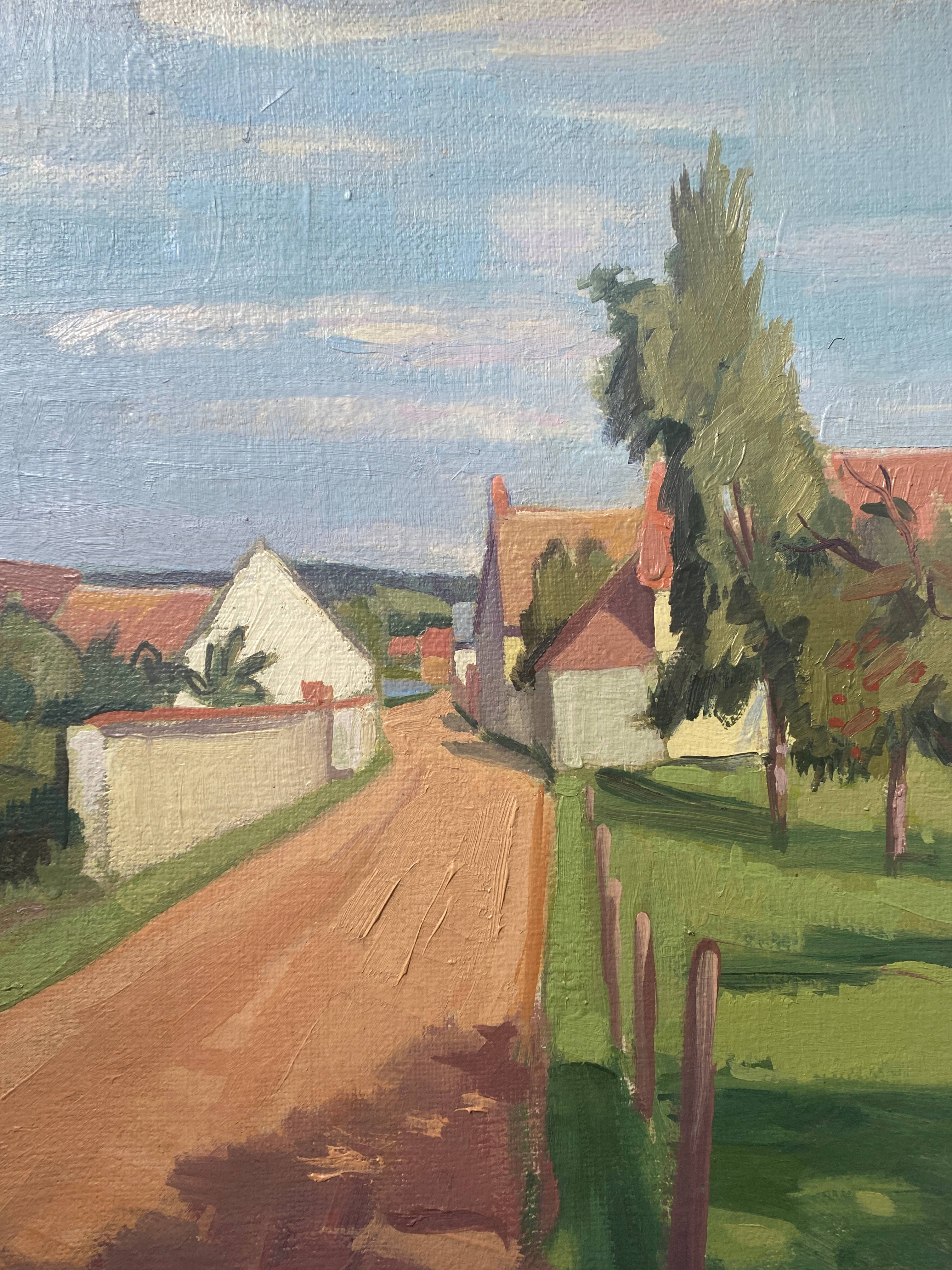 HST painting "Village of Jouy sur Eure" by Léon Gaudeaux (1893 / 1947)