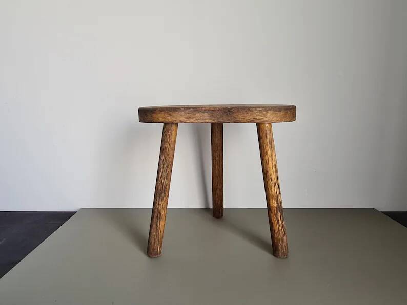 Vintage French Wooden Tripod Stool