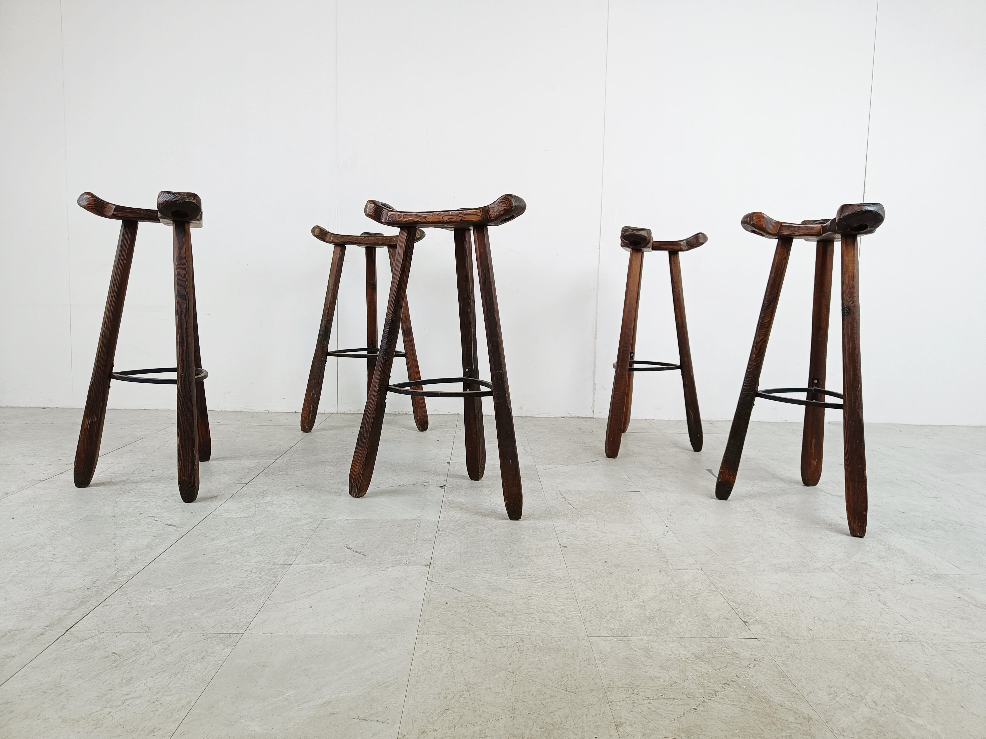 Mid century brutalist bar stools set of 5, 1960s