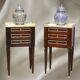 Pair of Nightstands Mahogany White Carrara Marble Louis XVI Style